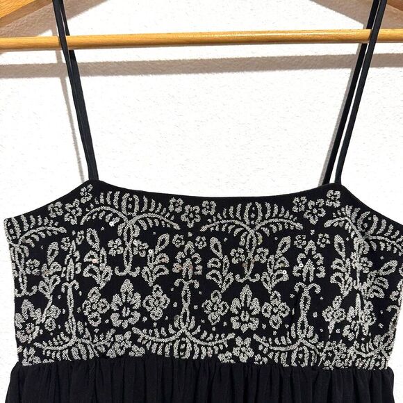 Morgan & Co. Jr. Sz 3/4 Spaghetti Strap Black Silver Glitter Lining Mini Dress - Picture 2 of 15